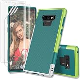 Samsung Galaxy Note 9 Case with 2 Pack HD Soft Screen Protector, Green | Contrasting Colors Ultra Slim One-Piece Anti-Slip Rugged Soft TPU Bumper Shockproof Case Cover for Galaxy Note 9