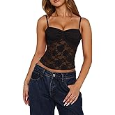 Meihuida Women Lace Top Y2k Going Out Trendy Sexy Mesh See Through Cami Tank Tops