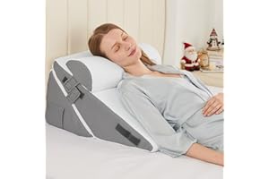 Sasttie Wedge Pillow Set for After Surgery, 2PCS Adjustable Bed Wedge Pillow Headboard with Memory Foam Neck Cushion – for Acid Reflux, Sleeping, Neck & Back Support, Dark Grey & White