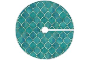 ATTX Teal Moroccan with Gold Line Christmas Tree Skirt 47.2 inch Ornaments Xmas Tree Skirts for Christmas Holiday Decoration New Year Party
