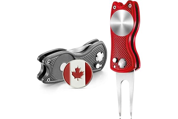 Finger Ten 2 Pack Golf Divot Repair Fixer Tools, Foldable Magnetic Pop-up Button Stainless Steel Swi