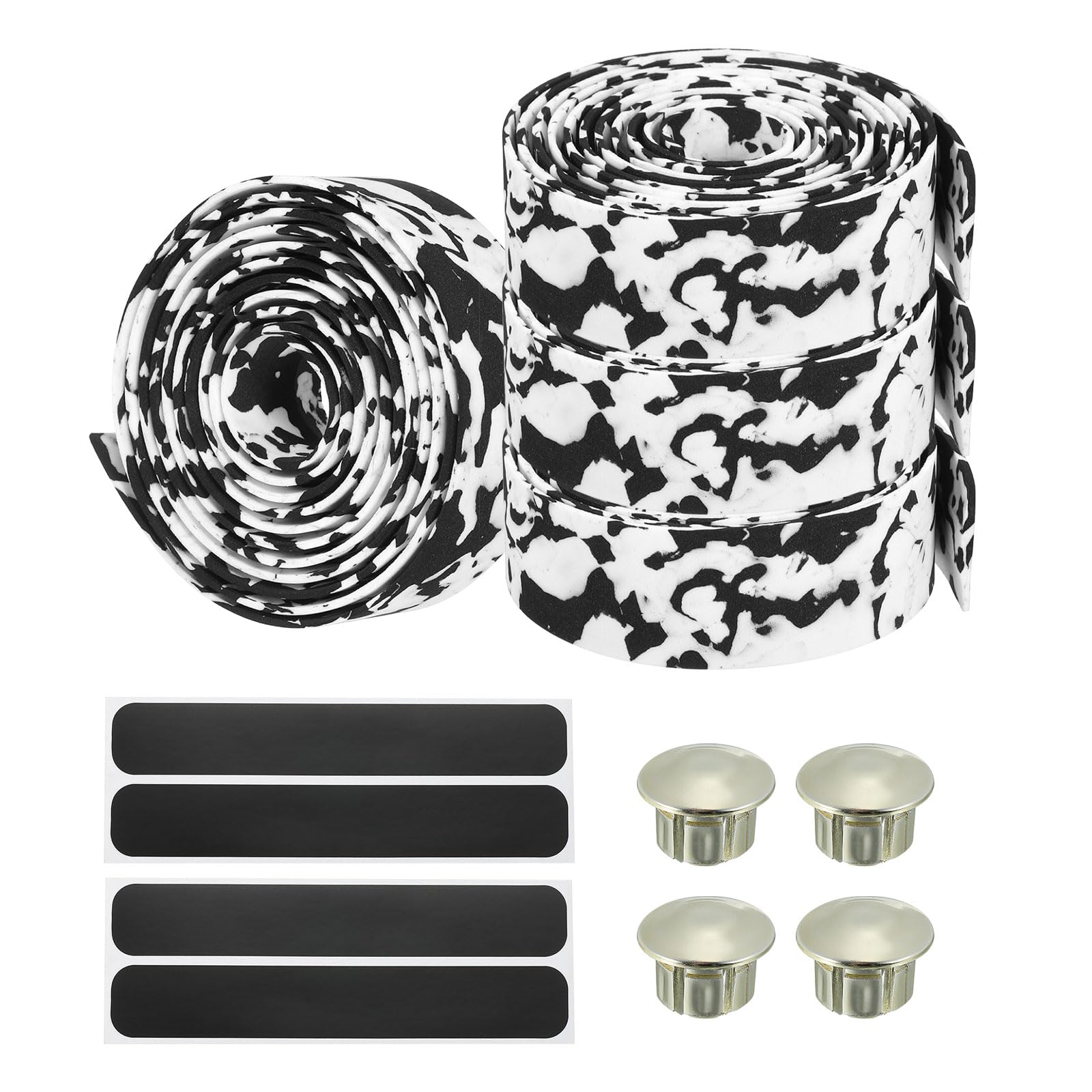 PATIKIL Bike Handlebar Tape, 4 Pack EVA Camouflage Handle Grip Wraps Non-Slip Bicycle Bar Tape with Black End Plugs for Racing Bicycles Road Bicycle, Black White