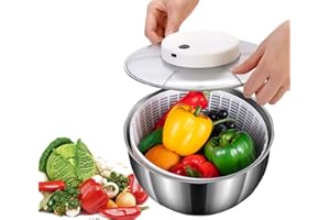 BUUMIN Salad Spinner Stainless Steel Large,5 Qt Capacity Electric Lettuce Spinner Vegetable Washer with Bowl,Colander,Multi-Use Lettuce Cleaner and Dryer,Fruit Washer,Easy to Clean Kitchen Essential