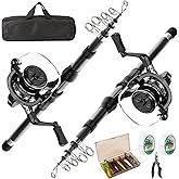 Fishing Rod Reel Combo - 2PCS 6.89ft Telescopic Fishing Poles 2PCS Spinning Reels Lures Set Fishing Pliers with Carrier Bag for Travel Saltwater Freshwater Gift Portable Fishing Pole Kit