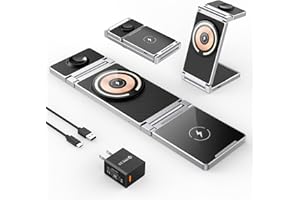 Magnetic Charging Station,Hohosb 3 in 1 Foldable Zinc Alloy Wireless Charger Stand[Compatible with Magsafe Charger] for iPhone 15/14/13/12 Series, AirPods Pro/3/2,Apple Watch/iWatch-Black