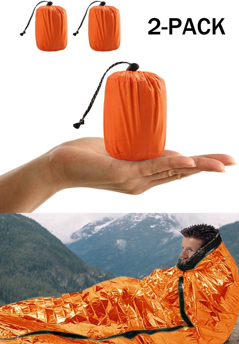 ACVCY Emergency Sleeping Bag, 2PCS Lightweight Emergency Bivy Sack Survival Compact Survival Sleeping Bag Waterproof Thermal Emergency Blanket Multi-use Survival Gear for Outdoor, Hiking, Camping : Home & Kitchen