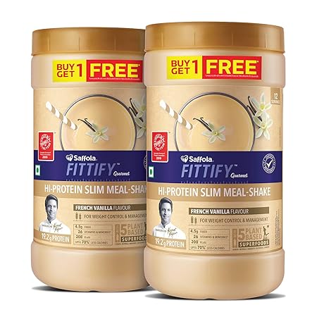 Saffola FITTIFY Gourmet Hi-Protein Slim Meal Shake - French Vanilla, 420 gm (Buy 1 Get 1 Free)
