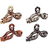 PICURA Bow Hair Clips for Women, 4 Pcs Elegant Hair Claw Clips for Thin and Thick Hair Strong Hold Hair Bows Hair Styling Accessories, Leopard