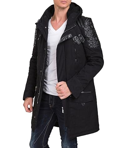 Redbridge Herren Winterjacke Mantel Parka Samurai Jacke mit gesteppten Kunstleder lang gefüttert RBC
