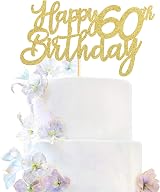 n&a 3pc Gold 60th Birthday Cake Topper Happy 60 Party Decoration view 1