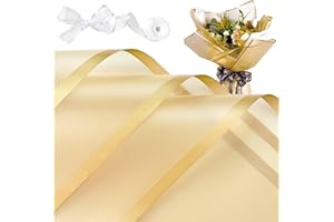 ZORRITA 20 Sheets Gold Flower Wrapping Paper, Waterproof Bouquet Wrapping Paper with Ribbons Floral Paper Wrap, 22.8 x 22.8 Inch (Gold Edge)