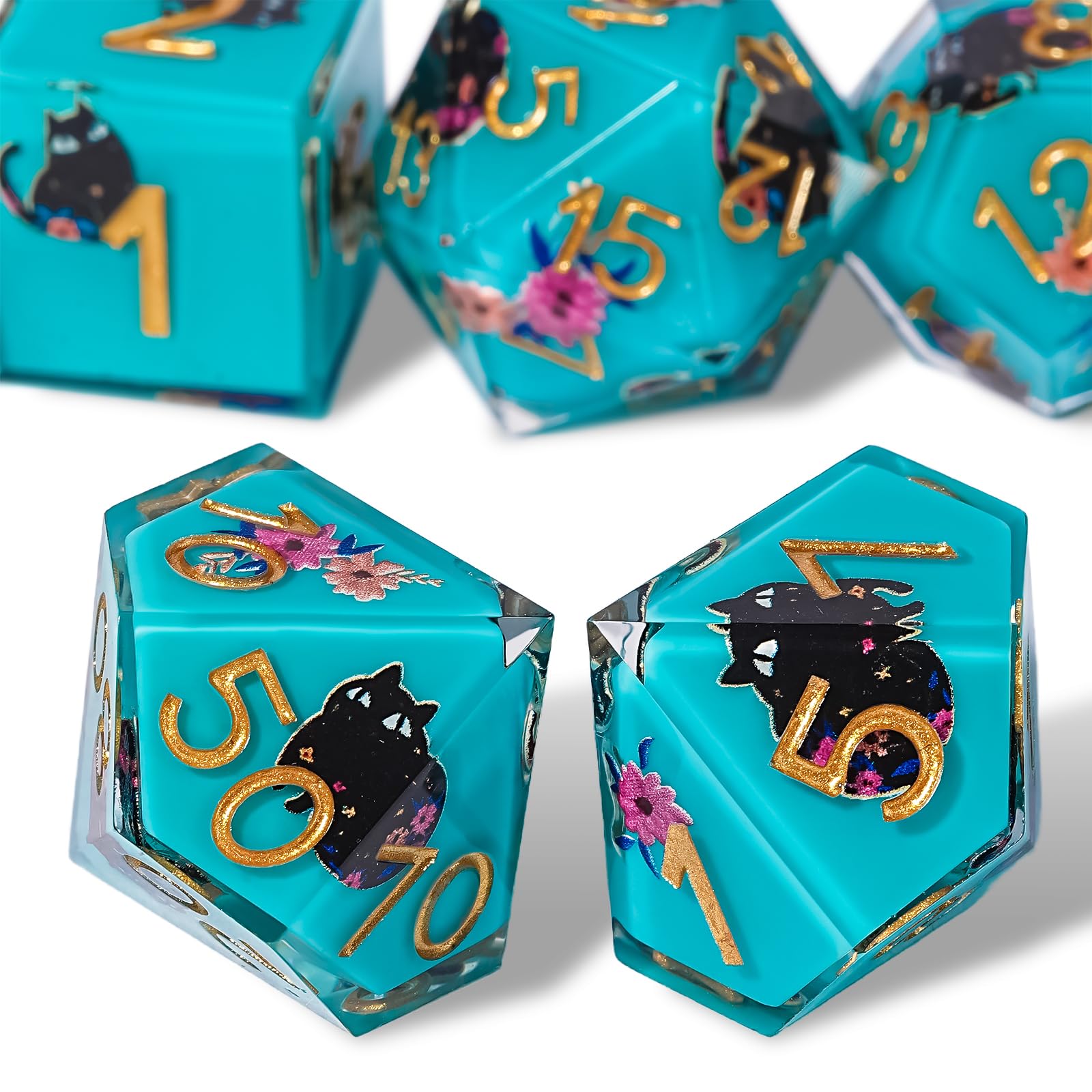 Cat Dice DND Set Cute 7 Pack, D&D Set with Gift Box Polyhedral & RPG Mtg Sharp Edge for Roleplaying Table Games with Dice Bag, Resin — image 1