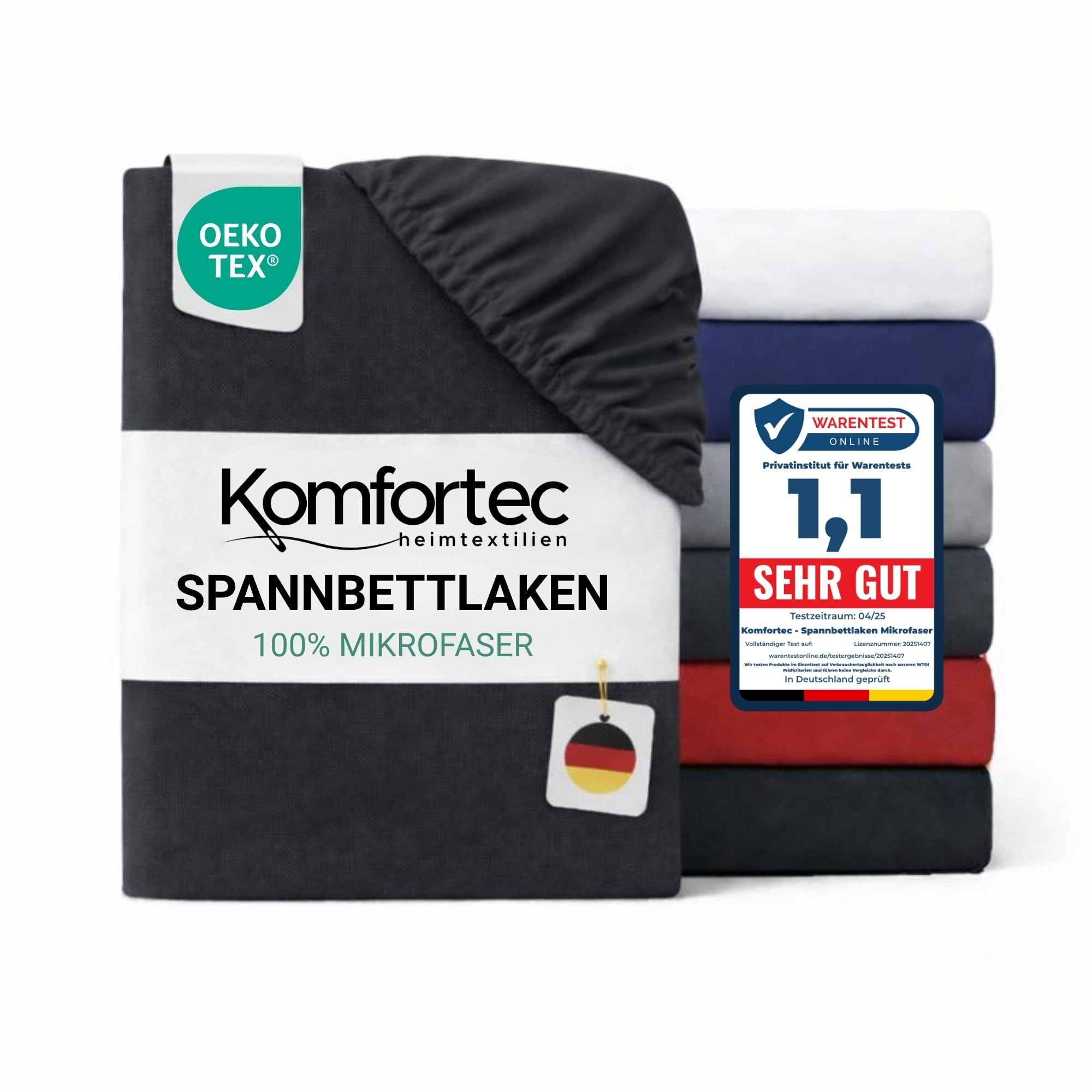 Komfortec Mikrofaser Spannbettlaken 140x200 cm – Weiches Spannbetttuch mit Rundumgummi – Fitted Sheet für Matratzen bis 30 cm – Anthrazit – Oeko-Tex – Pflegeleicht & Hautfreundlich – 90g/m²