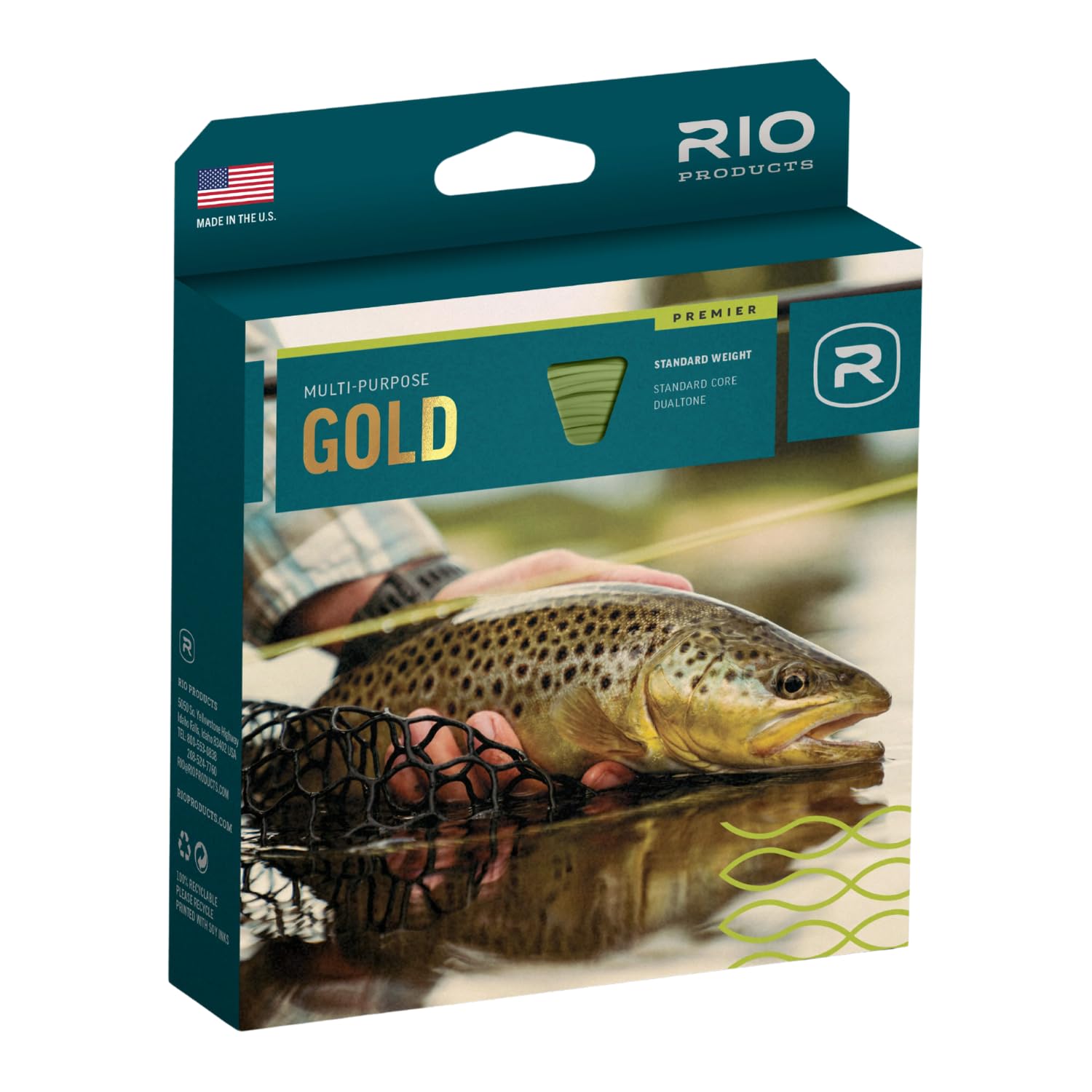 RIO PRODUCTS Premier Gold Fly Line, Easy to Cast Flies from Size 2 to 22, Ultimate All-Around Fly Line with Ultra-Slick Performance, Lumalux, 90ft, WF5F