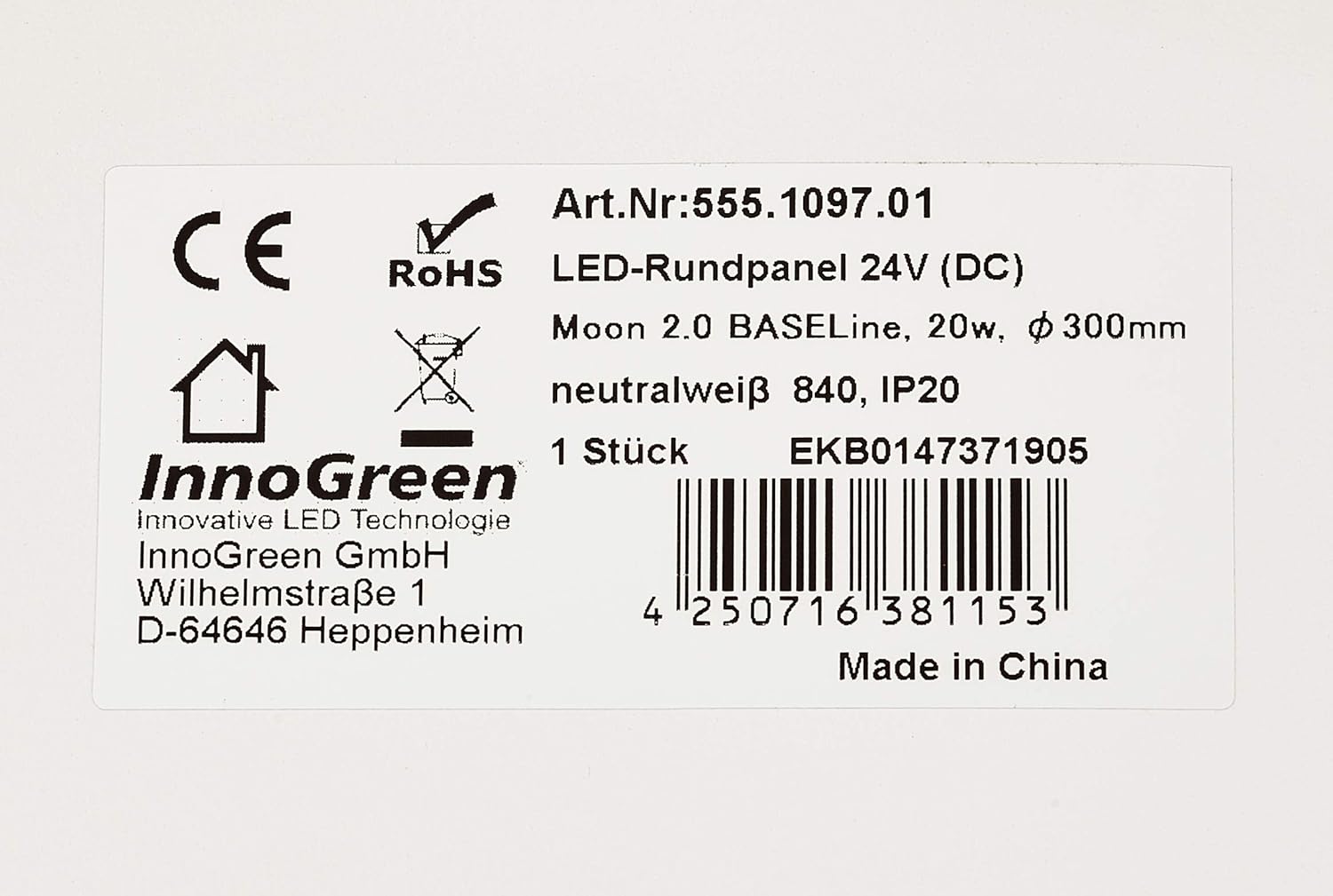 LED Round Panel Moon DC24V/20W 840,300mm,2400lm, 3m WAGO Clamps, Grey - Image 4