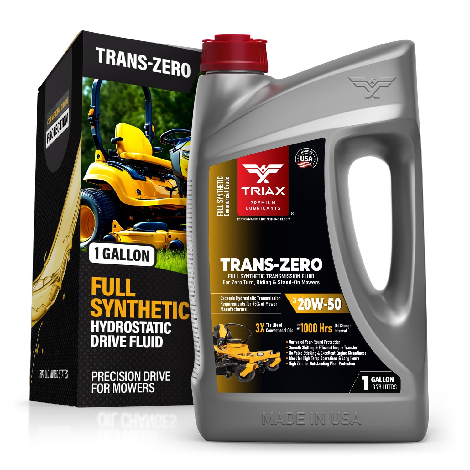 TRIAX Trans Zero 20W-50 Full Synthetic Hydrostatic Transmission Oil for Zero-Turn, Ride-On Lawn Mowers and Tractors (1 Gallon / 3.78 Litres) — image 1