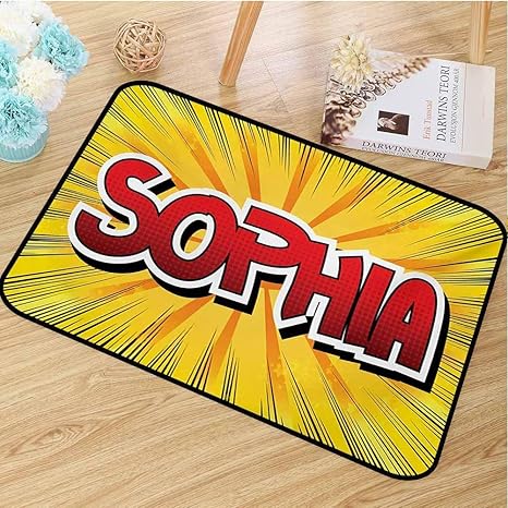 Amazon ソフィア商業グレードのエントランスマット西洋の世界で最も人気のある女の子の名前の1つレトロコミックエントランスガレージパティオw31 5 X L47 2インチ黄赤と黒 75x45cm 玄関マット オンライン通販
