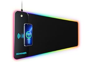 Schkner RGB Gaming Mouse Pad with Wireless Charging 15W, Large Desk Mat 800x300x4mm, 10 Light Modes Keyboard Pad with Non-Slip Rubber Base, Waterproof Mousepad for Gaming PC MacBook Laptop