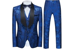 ROGERS & MORRIS Tuxedo Suits for Men 3 Piece Regular Fit Suit Floral Pattern Blazer Jacket Waistcoat Pants Men Suit Set for Wedding