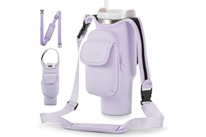 HWGOODYE Tumbler Carrier Bag for 30 oz Stanley Cup Accessories, Purple Insulated Water Bottle Holder with Double Pocket for Stanley 30 oz Tumbler with Handle & Strap