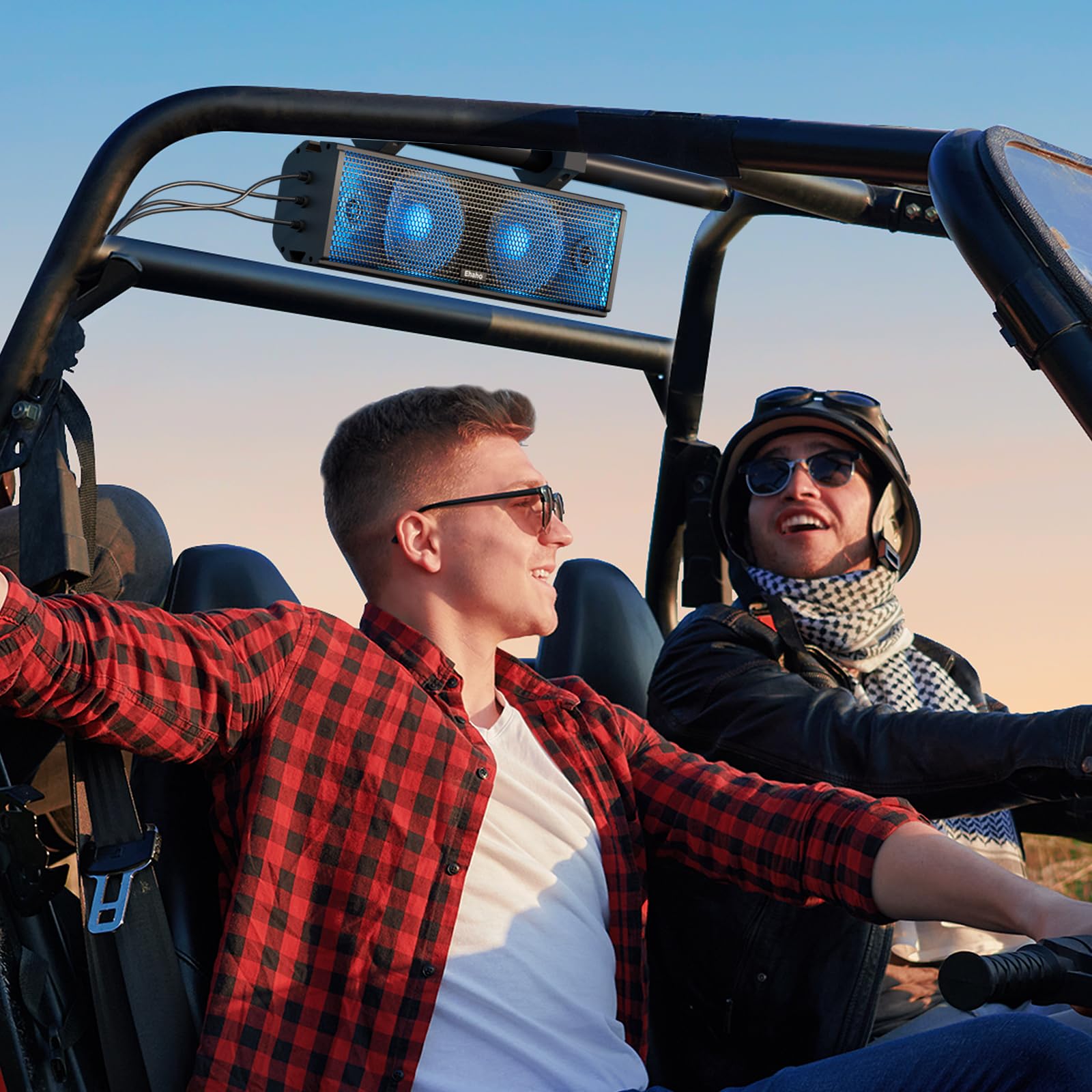 Ehaho 17 Inch UTV Sound Bar, ATV SoundBar Bluetooth with RGB Lighting, IP66 Waterproof Golf Cart Sound Bar, Amplified Powersports SXS SoundBar, UTV Speakers Compatible with Polaris RZR Can-Am (MT4100)