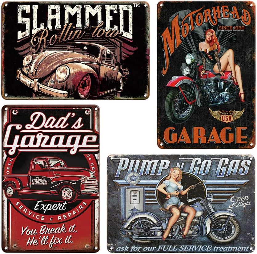 QUMENEY 4PCS Vintage Metal Tin Wall Sign Plague Poster