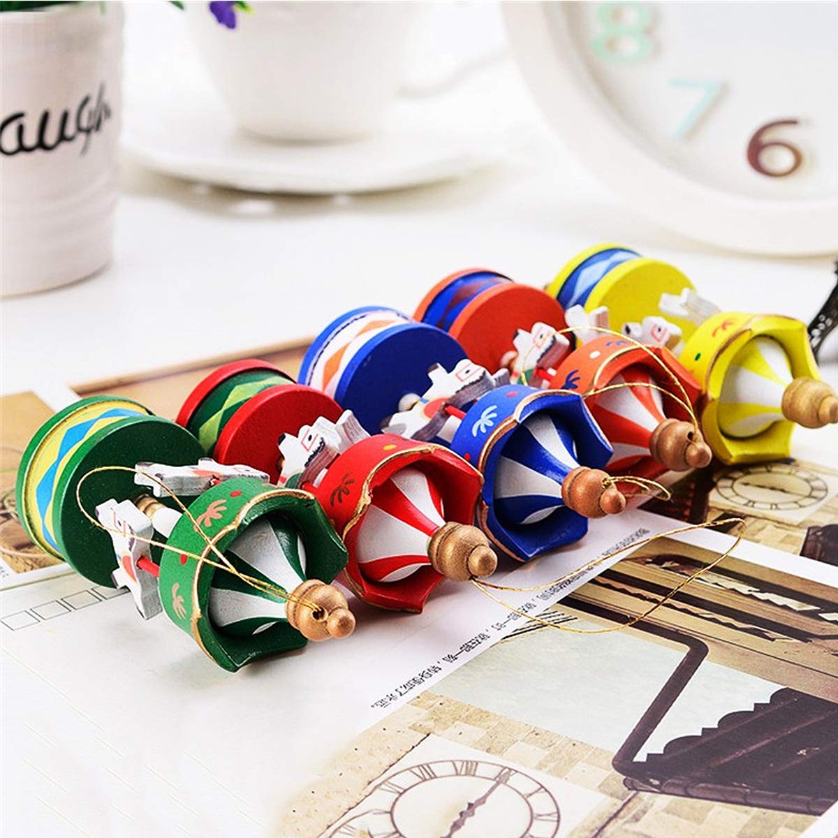 Jeteven 6er Set Geburtstagfeier Anhänger Mini Karussell Pferd Holz Basteln Valentinstag Deko für Kinder Mädchen Holzanhänger Geburtstag Geschenk Rot