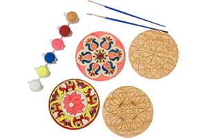 KULTURE KHAZANA Make Your Own Rangoli Coaster Kit - 4 Wooden Coasters + Paint + Brushes | Perfect for Holi Gift, Activity, Party, or Decoration