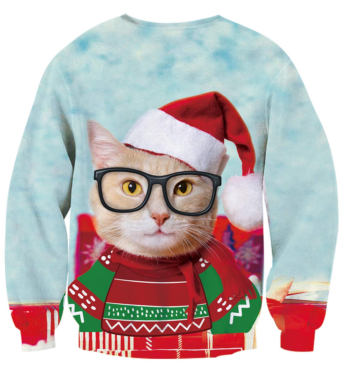 Idgreatim Teens Boys Girls Funny Christmas Cats Graphic Pullover Ugly Christmas Sweatshirt Sweater S