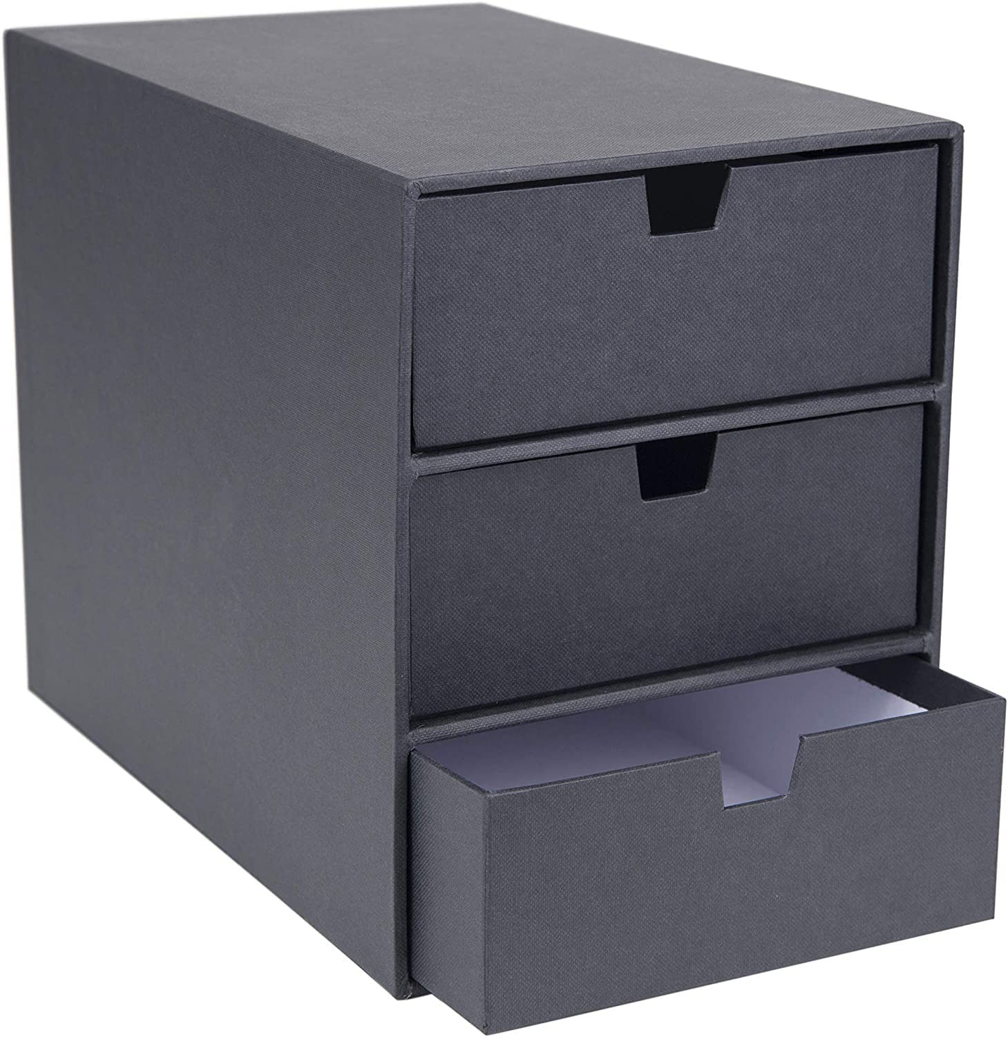 Bigso Ingrid 3-Drawer Fiberboard Desk Organizer for Office Supplies and Accessories - Stackable Makeup Drawer Organizer - 6.3in x 9.9in x 8.1in - Dark Grey