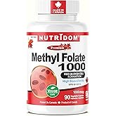 Nutridom 5-MTHF 1000mcg, 90 Vegan Capsules – L Methylfolate (Active Form of Vitamin B9 Folate) Non-GMO, Vegan, Gluten-Free –