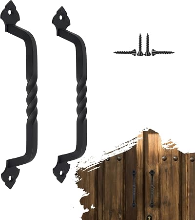 AddGrace 2 Pack Metal Vintage Gate Handle Black 160mm with Screws Rustic
