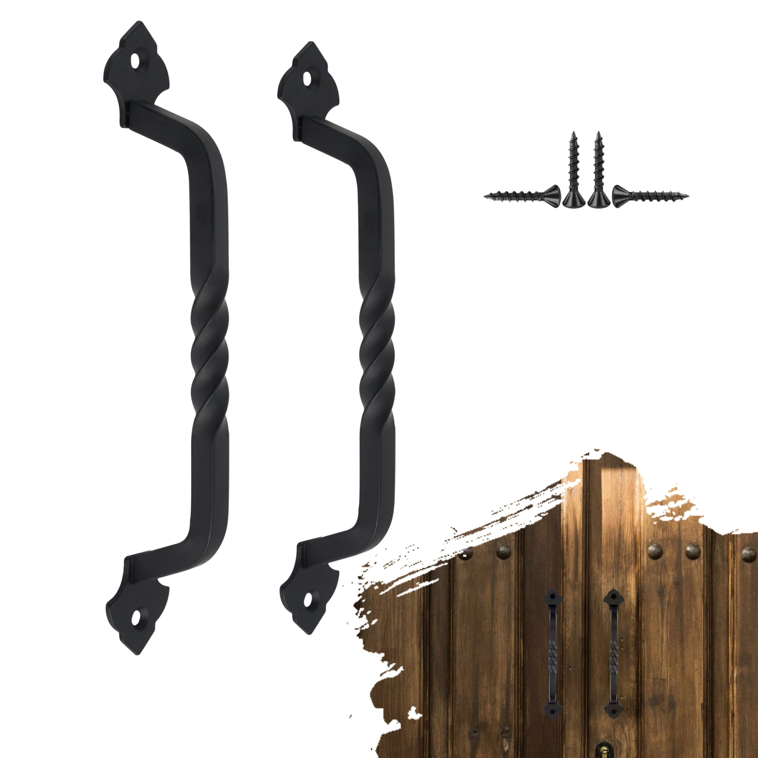AddGrace 2 Pack Metal Vintage Gate Handle Black with Screws Rustic Door Pull Handle for Garden Gate Shed Wooden Fences Closet Drawer (160mm/6inch)
