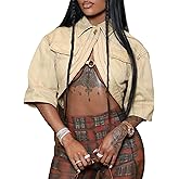 Symina Jackets for Women Casual Short Sleeve Sexy Cropped Denim Jacket Cut Out Button Down Top Clubwear