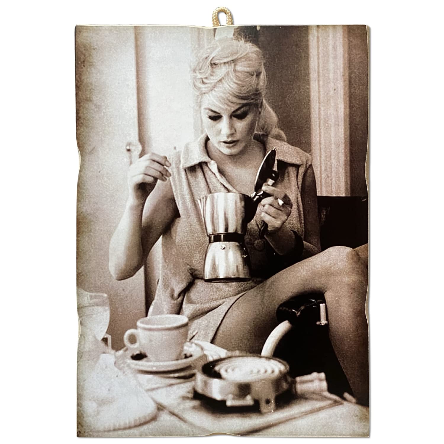 KUSTOM ART Picture Picture Picture Vintage Style Series Actors & Coffee Anita Ekberg (La Dolce Vita) Print on Wood 18x25 cm.