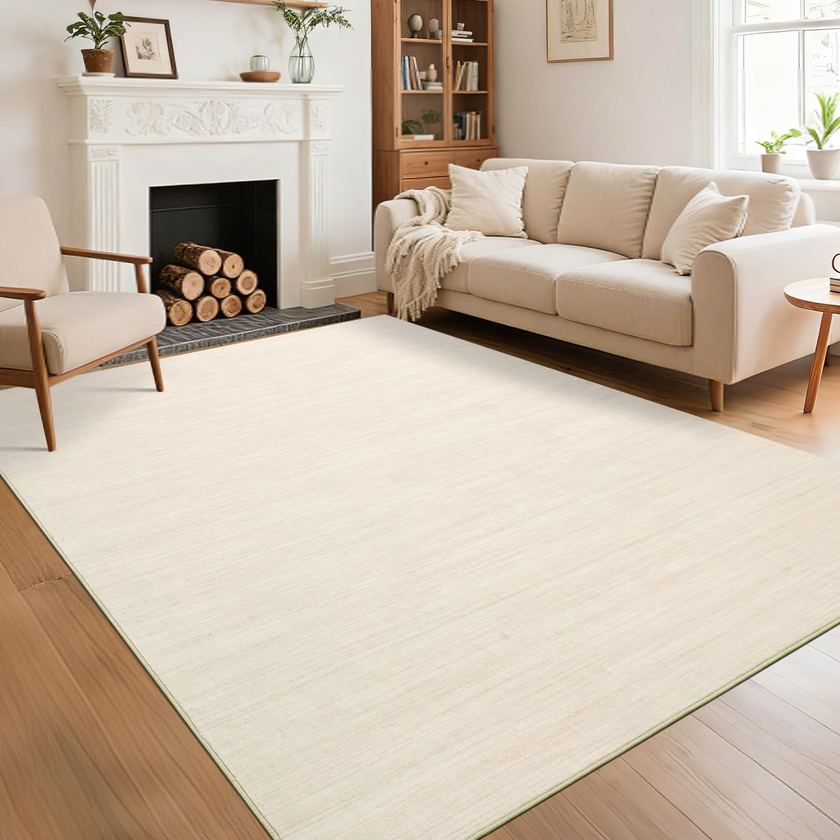 Photo 1 of ***STOCK PHOTO, ITEM/ COLOR MAY VARY***Washable Area Rug 8x10 for Living Room Bedroom Non Slip Minimalist Solid Color Area Rugs Modern Abstract Plain Dining Room Throw Carpet Low Pile Soft Classic Boho Rugs for Kitchen Nursery Oiifce, Ivory***STOCK PHOTO,