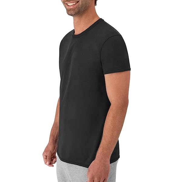 HANES MENS COTTON, MOISTURE-WICKING CREW TEE UNDERSHIRTS, MULTI-PACKS, BLACK/GREY/BLUE ASSORTED – 6 PACK, LARGE US