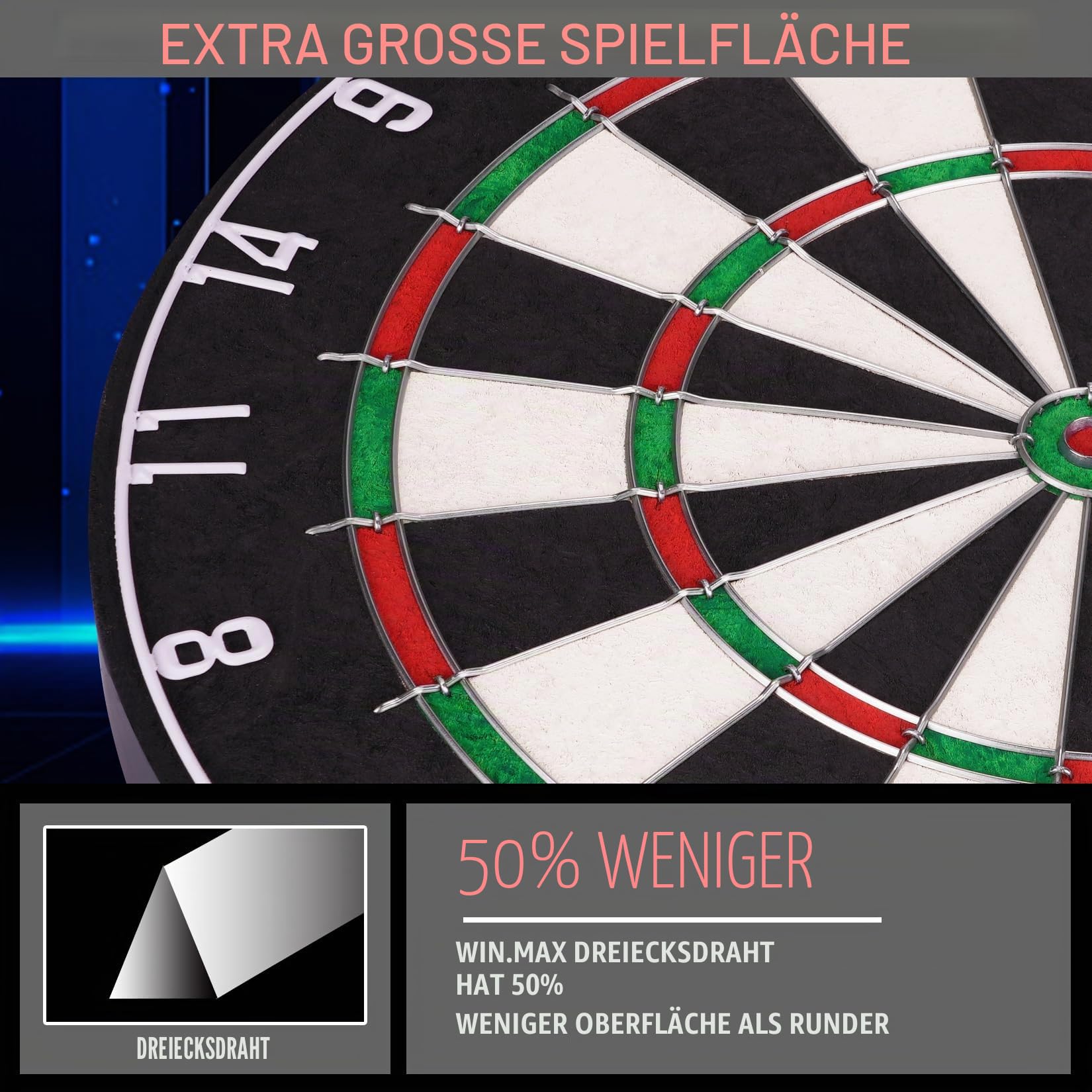 WIN.MAX Dartscheibe Kork Dartscheibe mit Pfeilen Offizielles Steeldartscheibe Steeldart Set 12 Dartpfeile Metallspitze,24 Flights 3