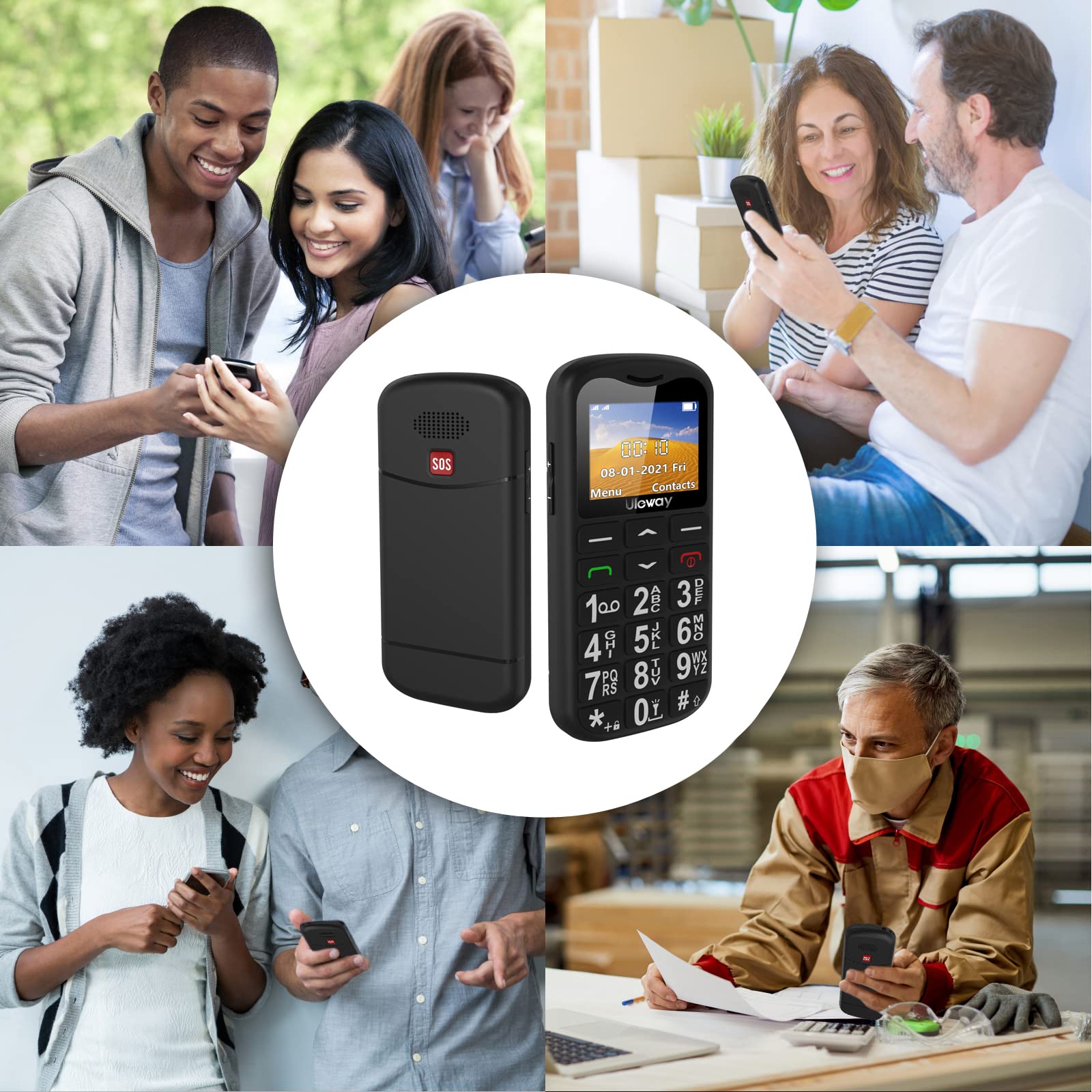 uleway Big Button Mobile Phone for Elderly GSM Unlocked Mobile Phone With SOS Button Speed Dail Torch FM Radio Dual SIM Basic Cell Phone Easy to Use for Seniors (Black)