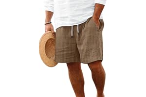 ROOMLINE Mens Linen Shorts Flat Front Casual Elastic Waist Drawstring Summer Beach Vacation Shorts with Pocket(9Inch)