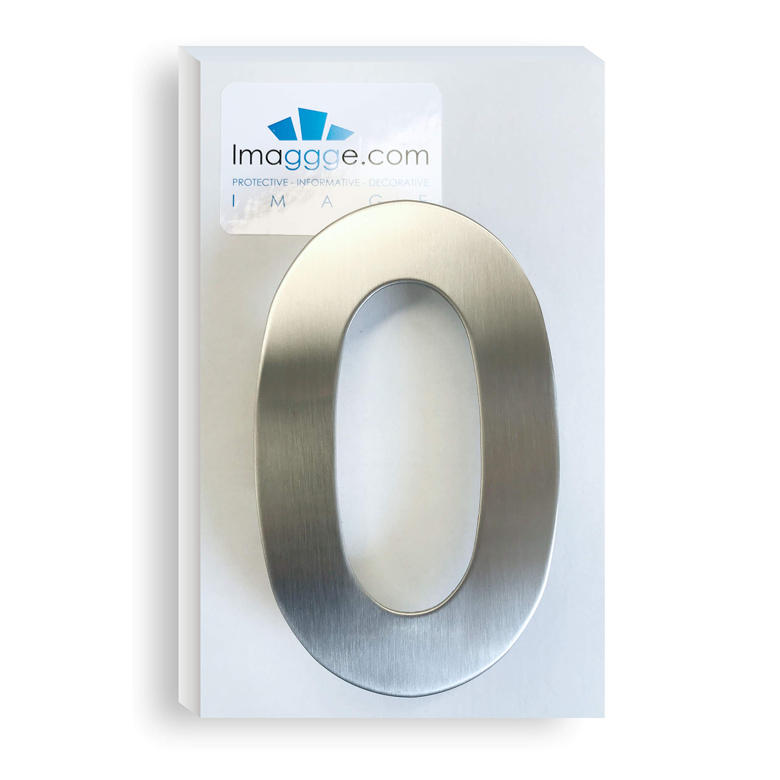 imaggge.com House Number - Heigth 5.9 Inch/15 cm - Brushed Stainless Steel - Quality Stainless Steel 304 - Easy to Install with 2 INOX Screws Included - Number 0 - Zero