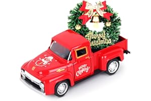 Lemicin Christmas Vintage Metal Red Truck Mini Metal Farm Truck Farmhouse Little Red Pickup Tiered Tray Decor for Christmas Mini Tabletop Ornament Home Kitchen Table Decorations