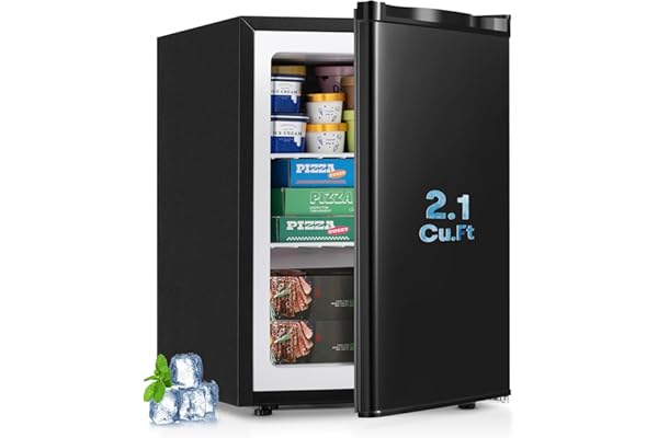Erivess 2.1 Cu.ft Compact Upright Freezer, Single Door Mini Freezer with Adjustable Thermostat, Removable Shelves, Energy-Saving & Low Noise, Small Freezer for Home/Dorm/Apartment/Office (Black)