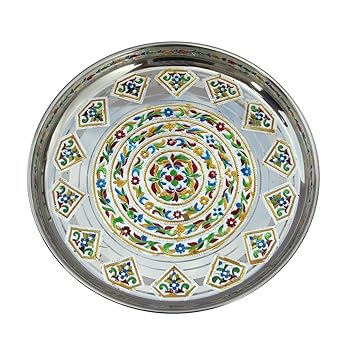 Handicrafts Paradise Puja thali in Stainless Steel with Meena Work