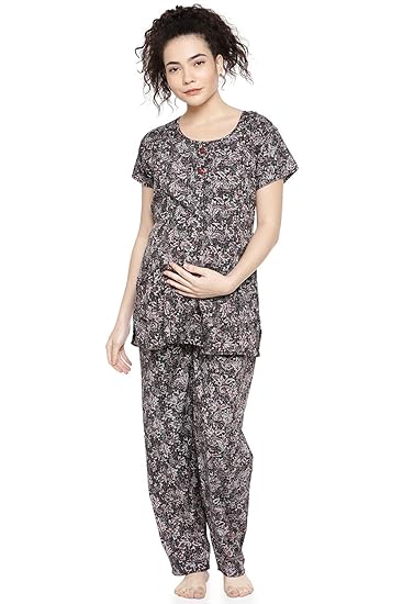 Womens Maternity Nightsuit Set with Feeding Option