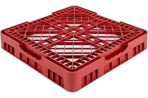Restaurantware Clean Tek Professional 19.69 x 19.69 x 3.98 Inch Base 1 Count Heavy-Duty Red Plastic Durable Dish Rack with Closed Sides, Open Interior, Rounded Handles for Commercial Kitchens