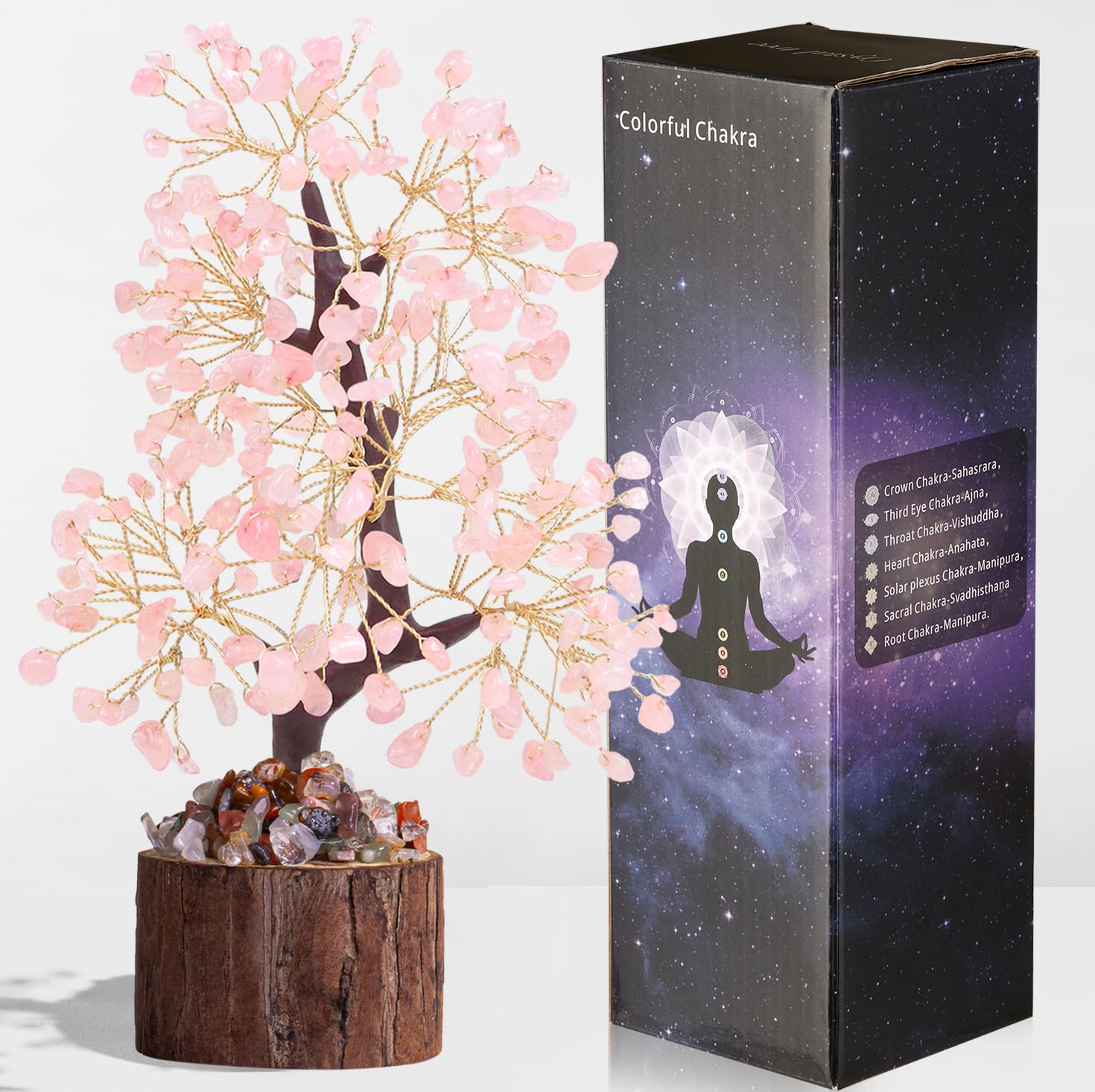 AWARDSEN Rose Quartz Crystal Tree Money Tree Crystal Ornaments Healing Crystals Gifts Pink Decor Desk Decorations Pink Ornaments Spiritual Gifts for Women