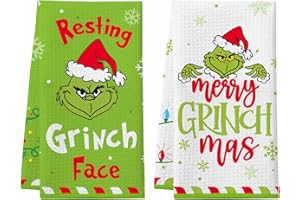 CHEROLOVEN Funny Christmas Kitchen Towels, 2 Pack Holiday Collection Dish Towels, Super Absorbent Waffle Weave Hand Towels, Cute Christmas Kitchen Bathroom Decorations, Novelty Xmas White Elephant Gifts