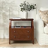 HULALA HOME Large Farmhouse End Tables with Charging Station, Mid-Century Modern 2 Drawer Side Table, End Table with Pull Out