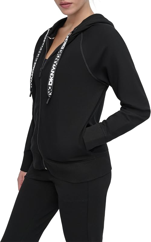 Sweat à Capuche zippé en Polaire avec Cordon de Serrage pour Femme, Noir, Medium